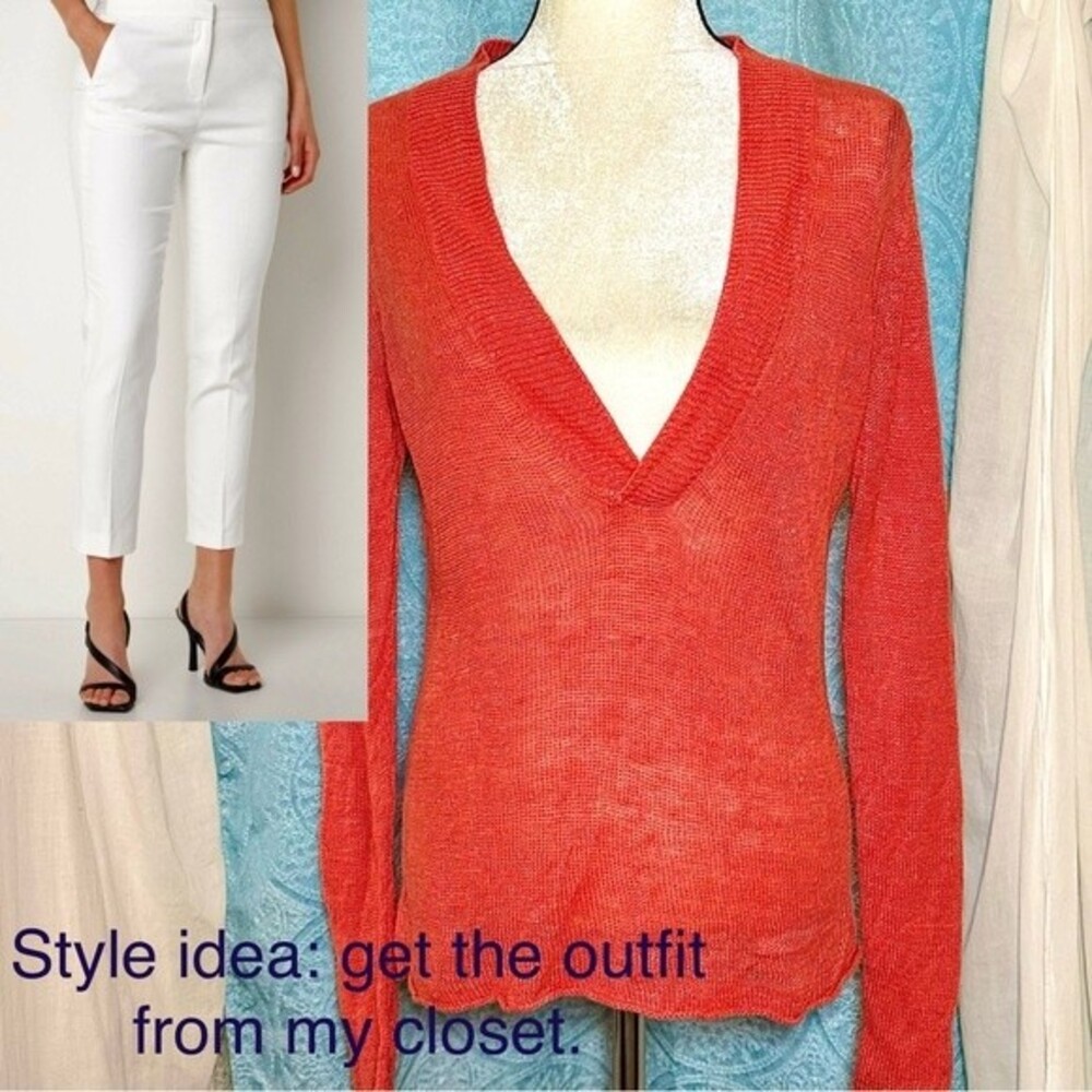 🌟 Banana Republic 100% Linen Deep V Neck Lightweight Sweater Sz S